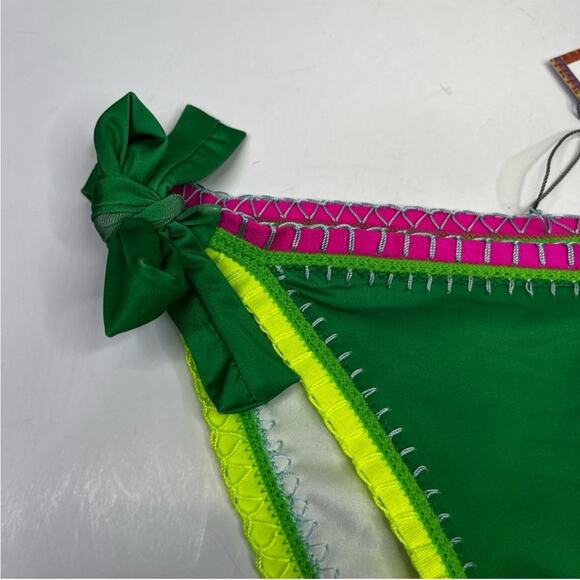PQ Swim X Solange Ferrarini Crochet Trim Full Bikini bottoms green multi - S - Picture 4 of 11